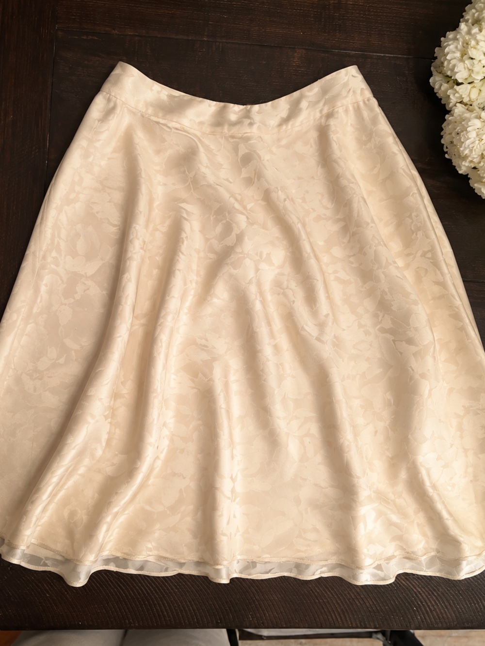 Brooks Brothers 100% Italian Silk Ivory Floral Jacquard Midi Skirt Size 14